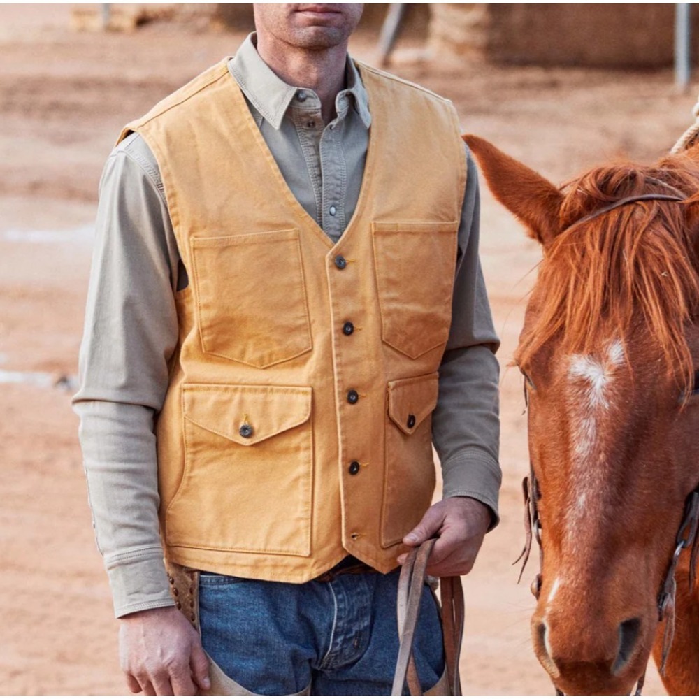 Schaefer Outfitter Vest Mens XL Brown Heavy Canvas Ranchwear USA Vintage 90's